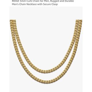 Ridge 5mm Curb Chain Necklace Mens 18K Gold PVD Coated 20 Inch Jewelry with Case
